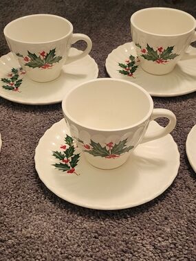 Vintage 12 piece SCIO Japanese Tea and Desert set Holly Berry Swirl Pattern